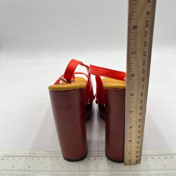 YDN Red Rivet Studded Platform Block High Heeled Sandals Slingback Buckle Shoes - Picture 5 of 8